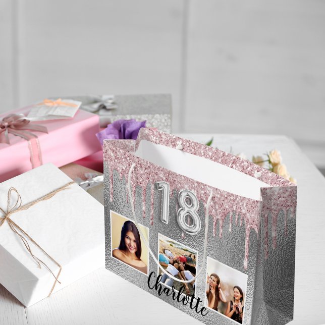 18-årsdagen silver rosa glitter droppar foto namn (Skapare uppladdad)