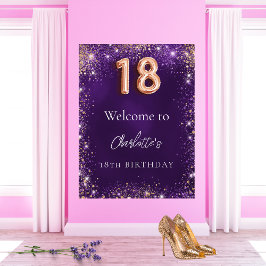 18-årsdagen välkomnande av lila glitter-miniatyrbi poster
