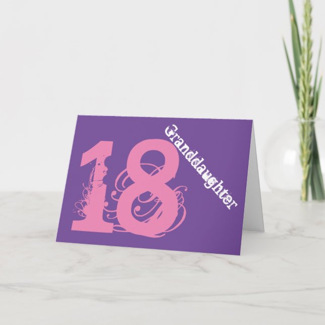 18-årsdagen, vit, rosa, lila. kort (Framsida)