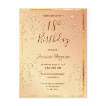 18-årsfest guld bubblor glamourös inbjudan