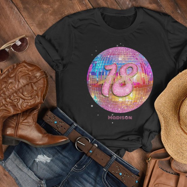 18-årsfest Guld Rosa Glitter Diskoboll T Shirt (Skapare uppladdad)