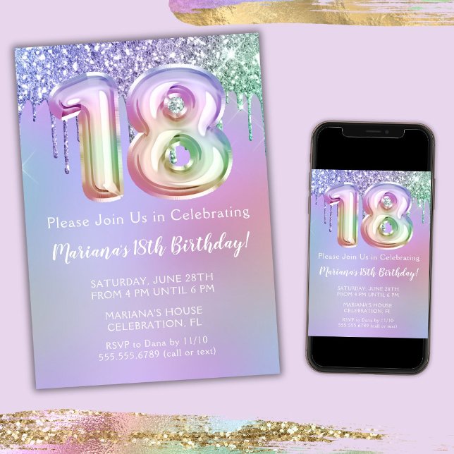 18-årsfestinbjudan lila rosa glitter inbjudningar (Skapare uppladdad)