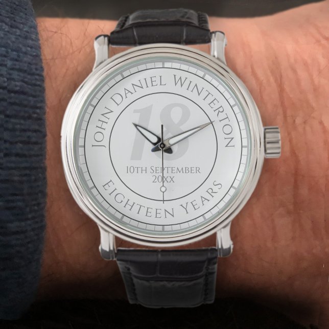 18-årsfirande med namn, ålder och datum armbandsur (Skapare uppladdad)