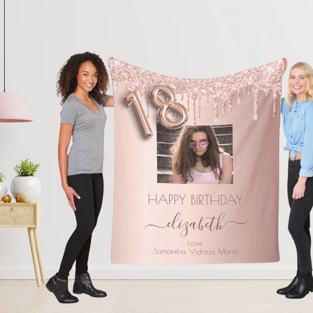 18-årsfoto för rosa i ro guld glitter fleecefilt (Skapare uppladdad)