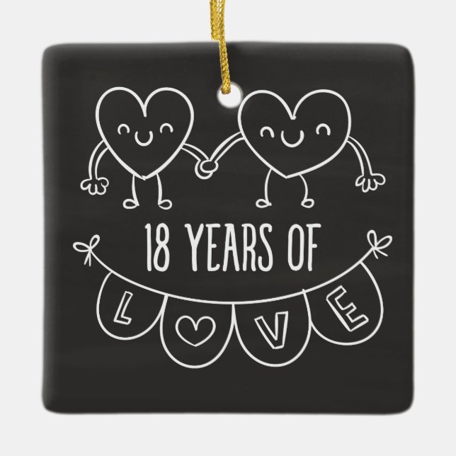 18-årsjubiléet Gift Chalk Hearts Julgransprydnad Keramik (Framsida)