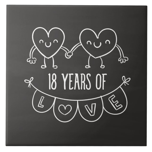 18-årsjubiléet Gift Chalk Hearts Kakelplatta (Framsidan)