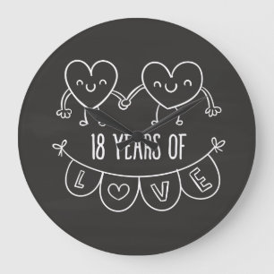 18-årsjubiléet Gift Chalk Hearts Stor Klocka