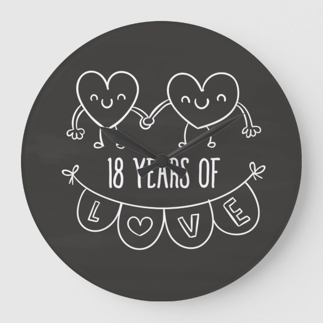 18-årsjubiléet Gift Chalk Hearts Stor Klocka (Framsida)