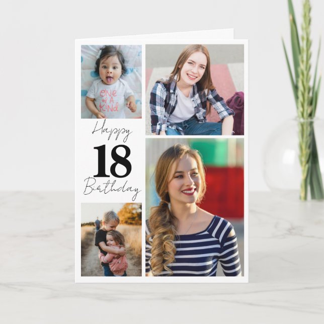 18-årspresent 4 Foto Collage Namn Minnessaker Kort (Framsida)