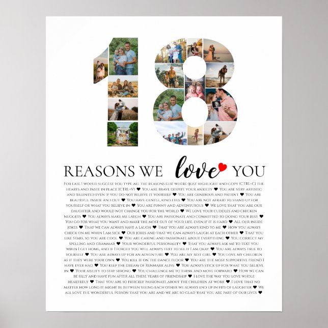 18-årspresent vuxna skäl varför vi älskar dig foto poster (Framsidan)