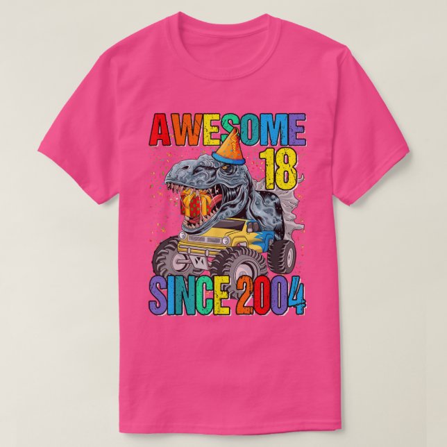18 Awesome Since 2004 Dinosaur Monster Truck 18th  T Shirt (Design framsida)