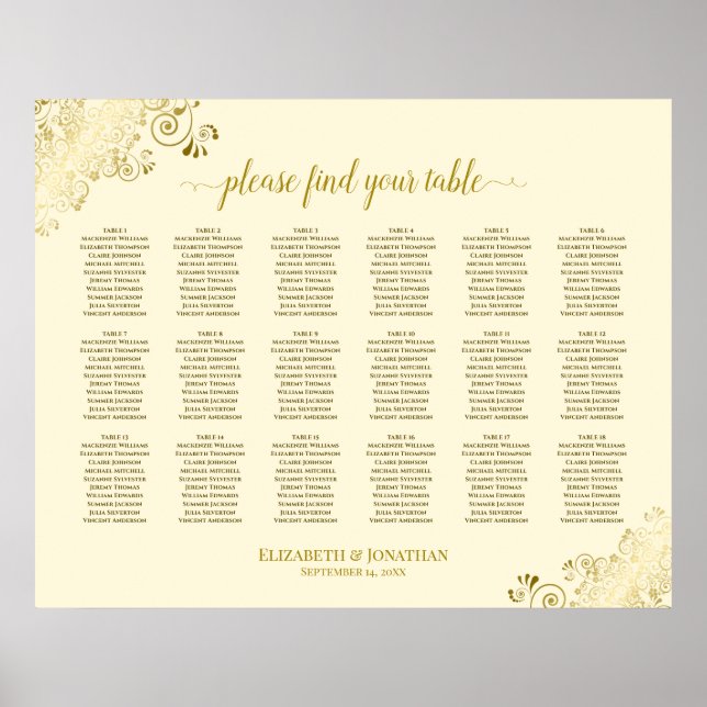 18 Besättningsscheman för Bröllop och Guld Poster (Framsidan)