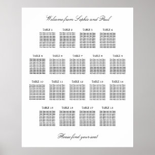 18 Bord Elegant Minimalistisk Placeringsplan Poster