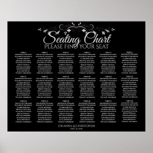 18 Bord Elegant svart sittplatsplan för Bröllop Poster