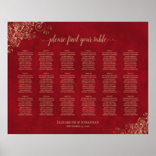18 Bord Guld Frills på rödBröllop-sätesdiagram Poster