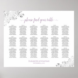 18 Bord Lacy White Bröllop Seating Chart Lavender Poster