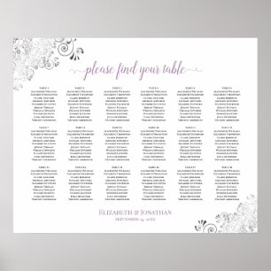 18 Bord Lacy White Bröllop Seating Chart Lavender Poster