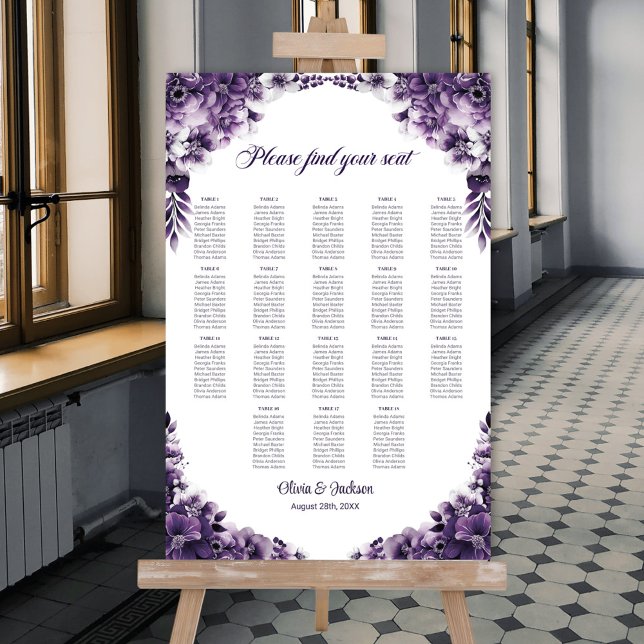 18 Bord Lila Blommig Bröllopsplatskarta Poster (Skapare uppladdad)