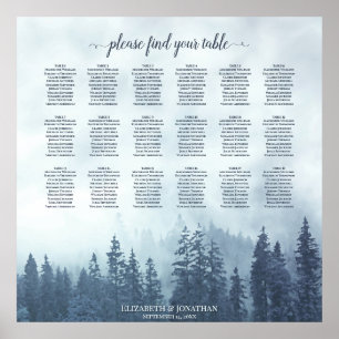 18 Bord Misty Blue Gräs Bröllop Sittplatsdiagram Poster