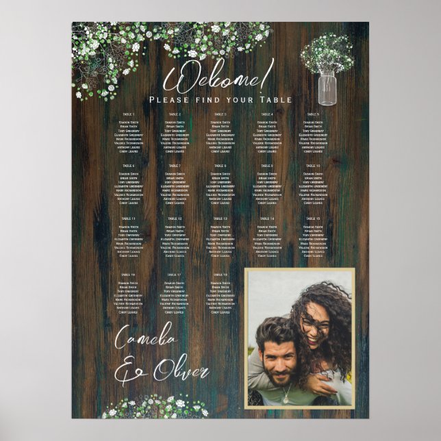 18 Bord Rustic Wood Gypsophila PHOTO SEATING Foam Poster (Framsidan)