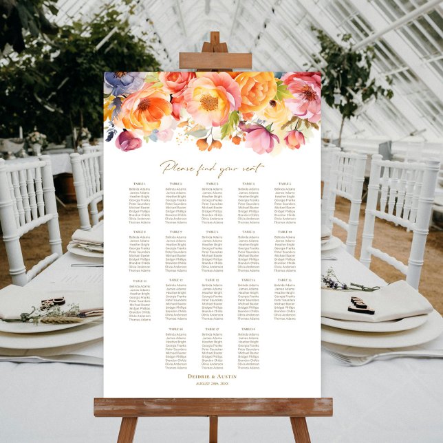 18 Bord Vårblommig Bröllopsställningsschema Poster (Skapare uppladdad)