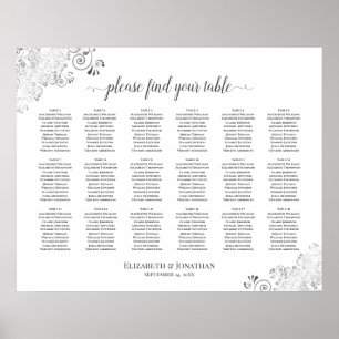 18 Bord Vita havsbottnen Bröllop Silver Frills Poster