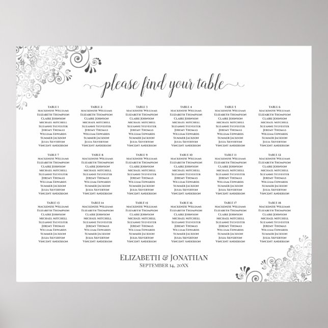 18 Bord Vita havsbottnen Bröllop Silver Frills Poster (Framsidan)