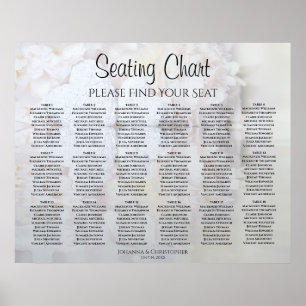 18 Bord White Hearts Peony Bröllop Seating Chart Poster