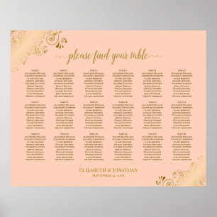 18 Bröllop-sätesdiagram, korallpersika och Guld Poster