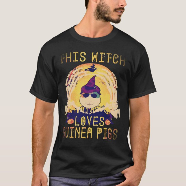 18 Denna häxa älskar marsvin Halloween T Shirt (Framsida)