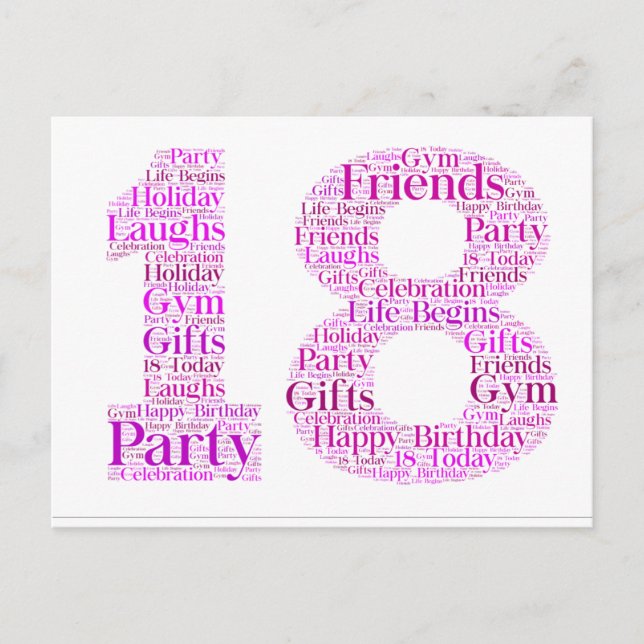 18:e årsdagen av firandet av Ord konstdesign Vykort (Framsida)