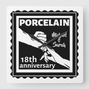 18:e bröllop-årsdagen för porslin traditionellt fyrkantig klocka