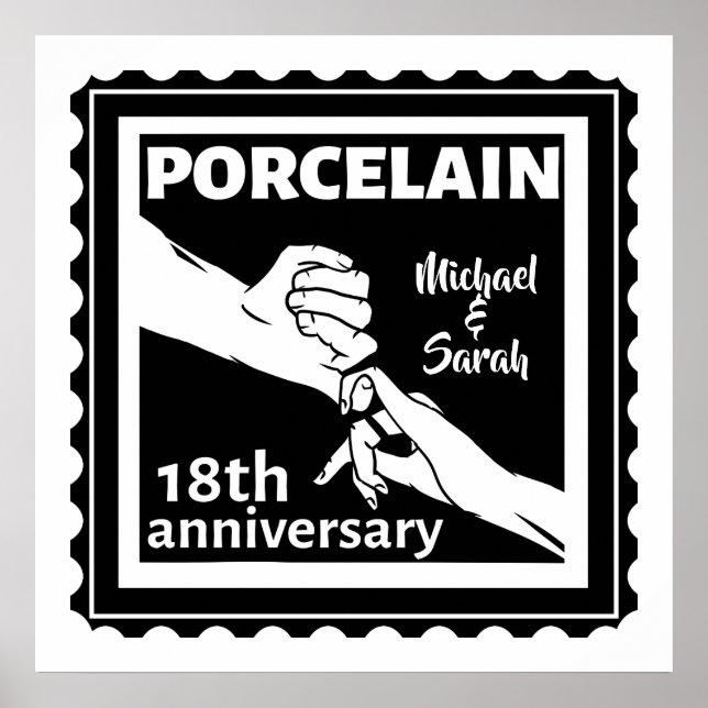 18:e bröllop-årsdagen för porslin traditionellt poster (Framsidan)