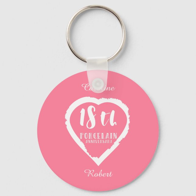 18:e Bröllop-årsdagen för traditionell porslin Nyckelring (Framsida)