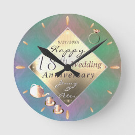 18:e Bröllop-årsdagen Kats Öga Porcelain Rund Klocka