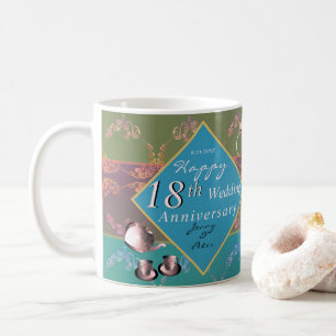 18:e Bröllop-årsdagen Porcelain Cats Öga Kaffemugg