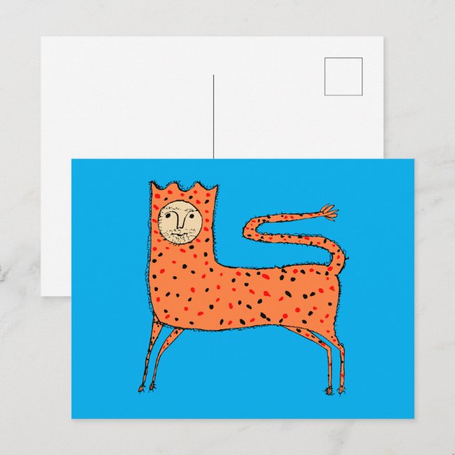 18:e C - Lejon primitiv engelska Vykort (Fram/baksida)