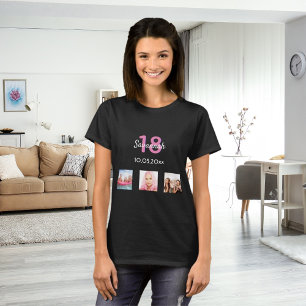 18:e födelsedag anpassningsbar foto rosa monogram t shirt