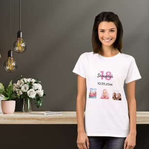 18:e födelsedag anpassningsbar foto rosa monogram t shirt