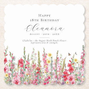 18: e födelsedag augusti Födelsemånad Flower Anpas Underlägg Papper