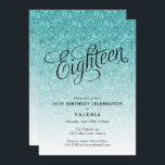 18:e Födelsedag Blå Ombre Glitter Inbjudan<br><div class="desc">Detta sparkly glitter för moderiktiga för blåttombreglitter för födelsedagsfest inbjudan för särdrag blått för fauxen och en finare skrivar typografiöverskriften. Tillfoga din beställnings- text som använder mallen, bildar. Extra alternativ för text och orientering är tillgängliga, om du väljer att skräddarsy vidare. Försök som skrivar ut på shimmerpapper för en underbar...</div>