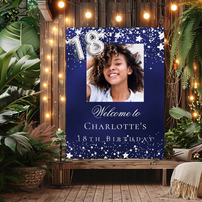 18:e födelsedag, blå silver-stjärnor, välkomstfoto poster (Skapare uppladdad)
