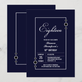18:e födelsedag blått med vit Ram Party Inbjudningar