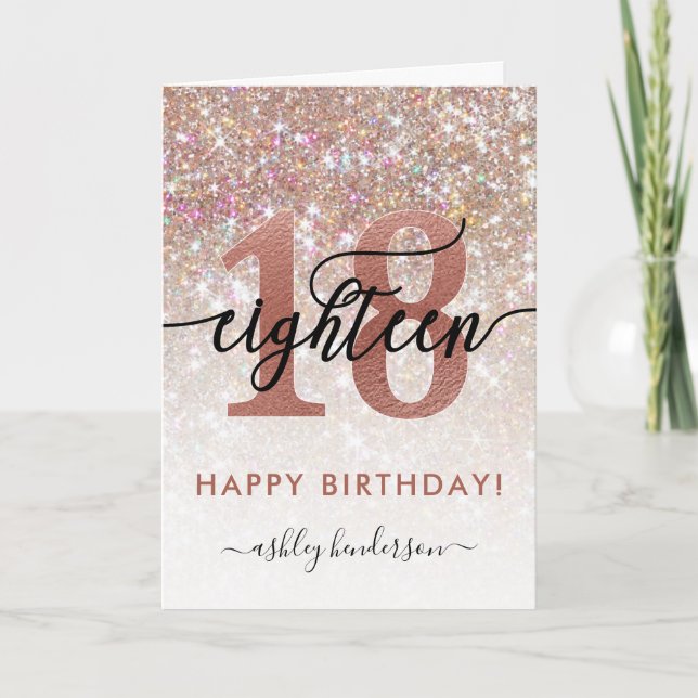 18:e födelsedag Chic Glitter Ombre Kort (Framsida)