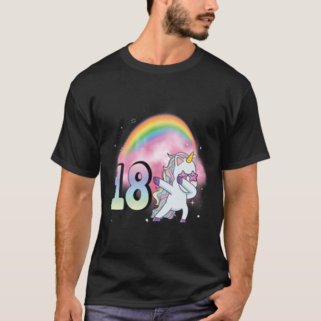 18:e födelsedag Dabbing Party Unicorn Girl 18 Year T Shirt (Framsida)