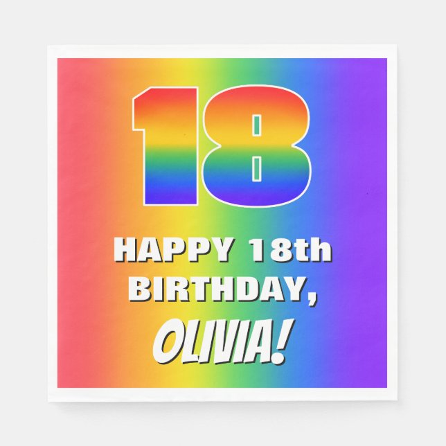 18:e födelsedag: Färgfull, Roligt Rainbow Mönster  Pappersservett (Framsidan)