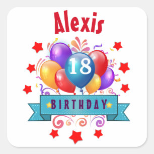 18:e födelsedag Festive Colorful Balloons V10HZ Fyrkantigt Klistermärke