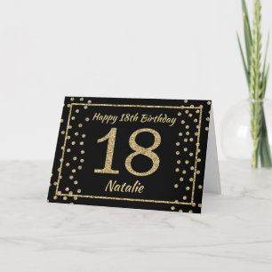 18:e födelsedag för svart och Guld Glitter-konfett Kort