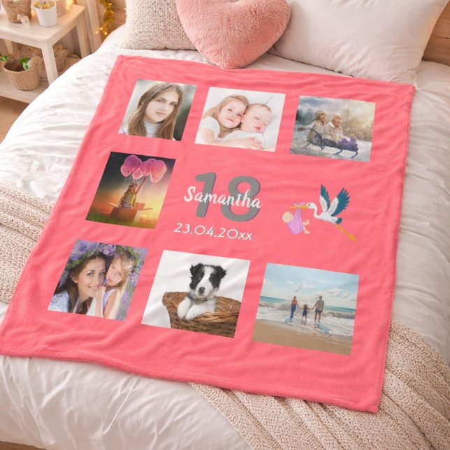 18:e födelsedag fotokollage Flickkoral Fleecefilt (Skapare uppladdad)