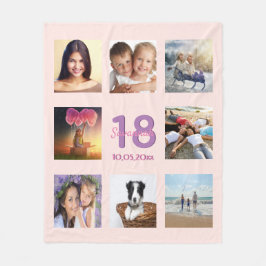 18:e födelsedag fotokollage ro guld rosa fleecefilt